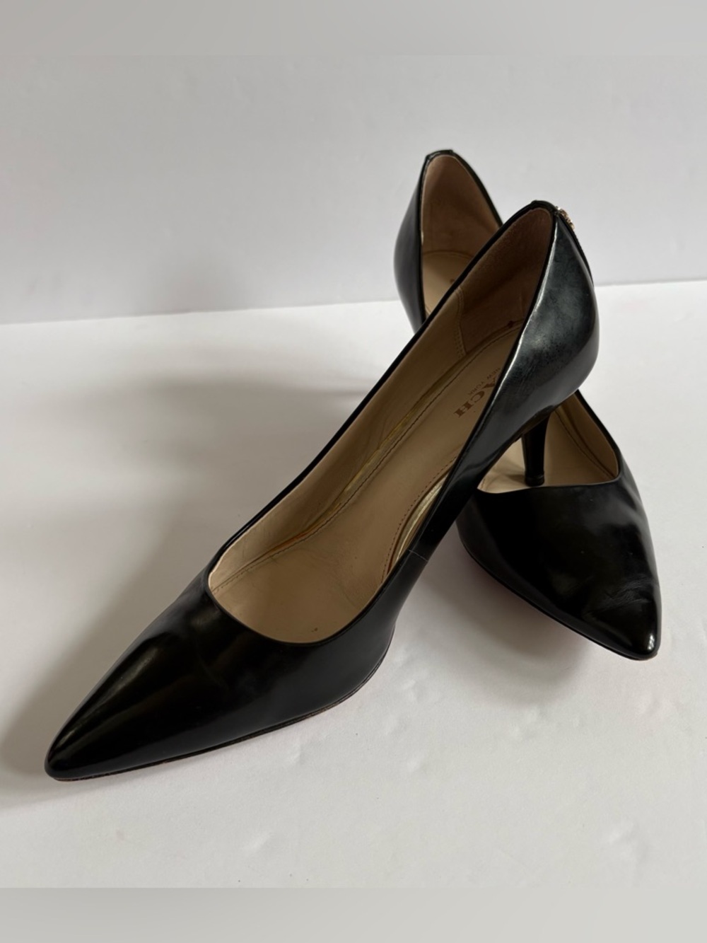 COACH Harlee Women's Black‎ Leather Pump Heel 9 Pointed Toe Career Office Preppy